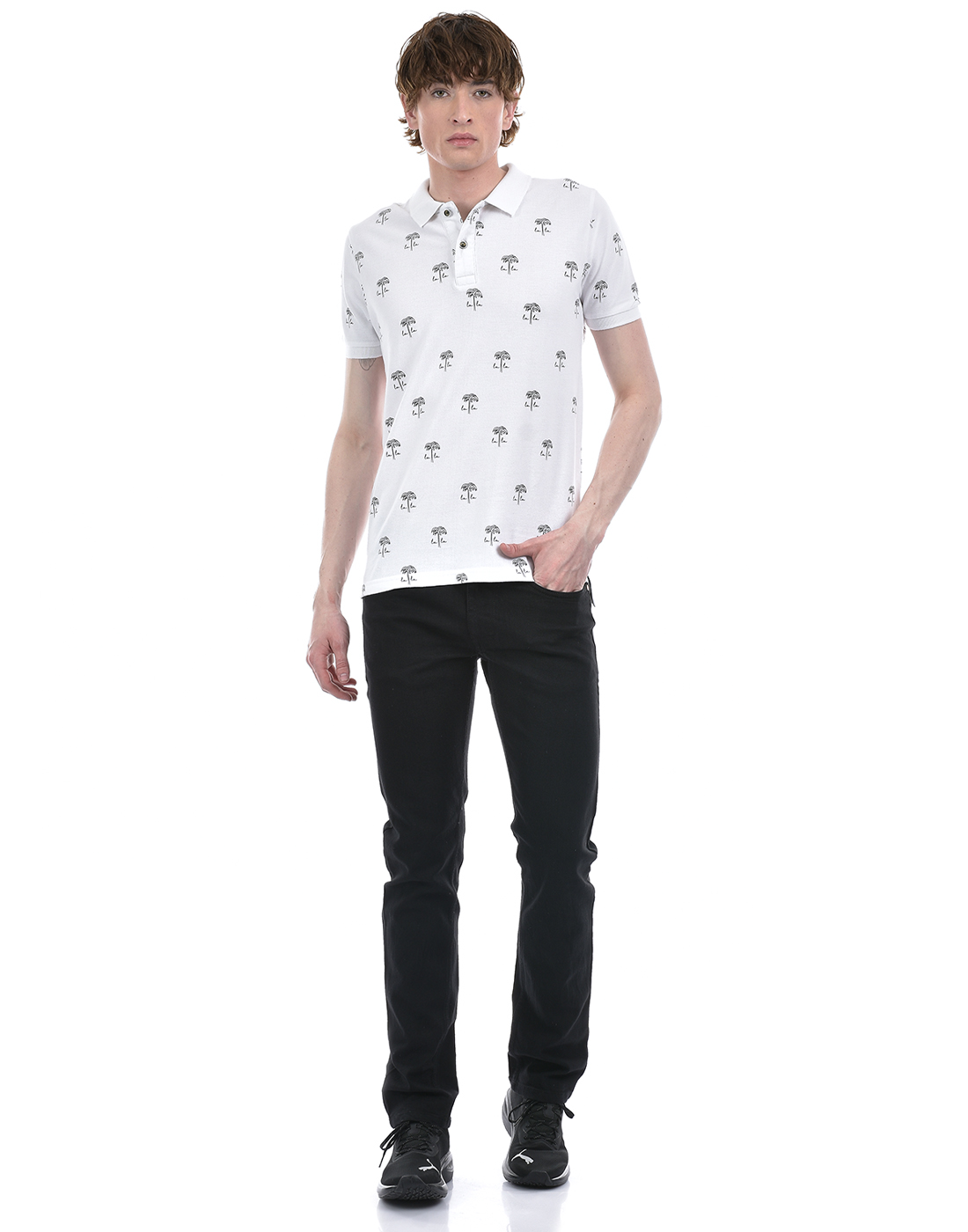 Numero Uno Men Geometric Print White T-Shirt